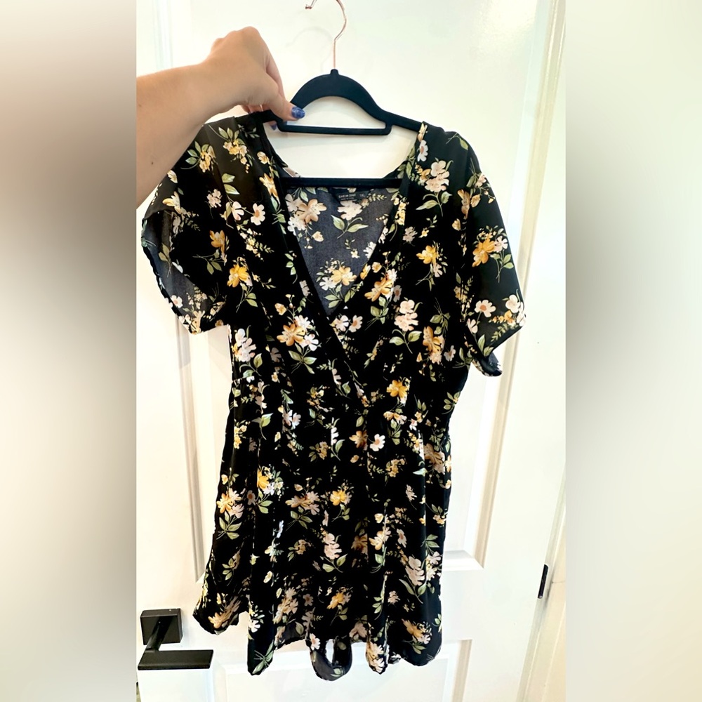 Black with yellow and white floral romper